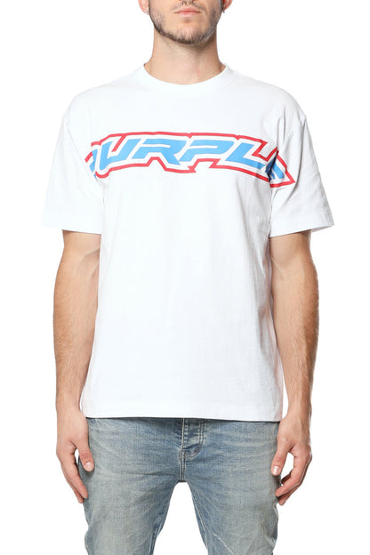 Purple Textured Jersey Ss Tee - White