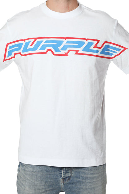 Purple Textured Jersey Ss Tee - White