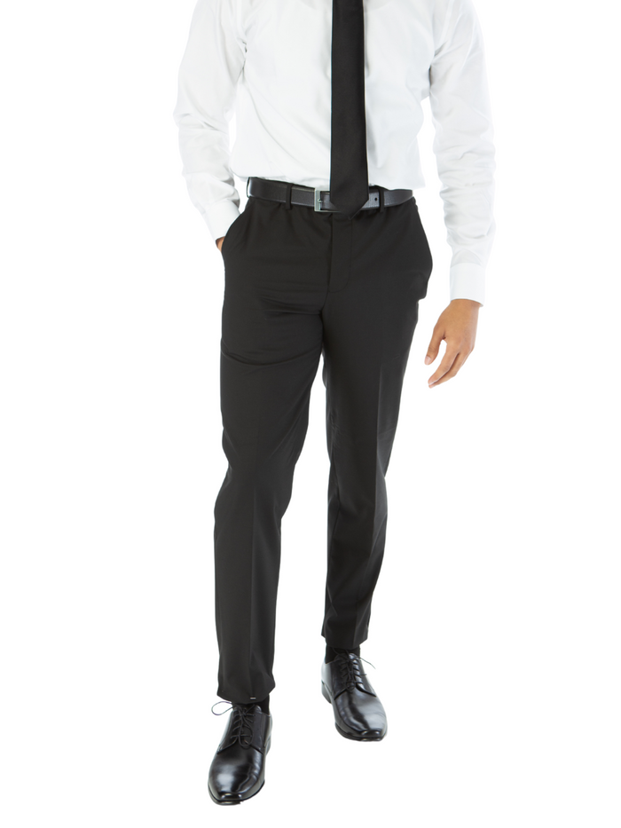 Raphael Mens Solid Black Slim Fit Flat Front Prehemmed Stretch Dress Pants - The Suit Depot