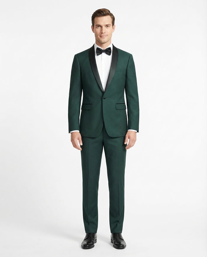 Raphael Mens Solid Green Slim Fit Satin Shawl Lapel Tuxedo Suit - The Suit Depot