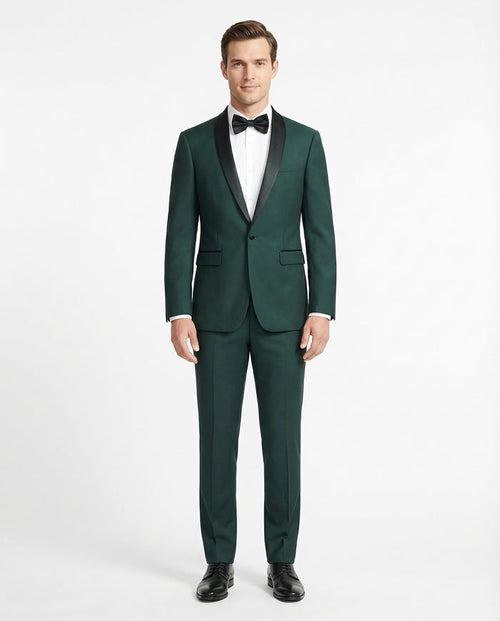 Raphael Mens Solid Green Slim Fit Satin Shawl Lapel Tuxedo Suit - The Suit Depot