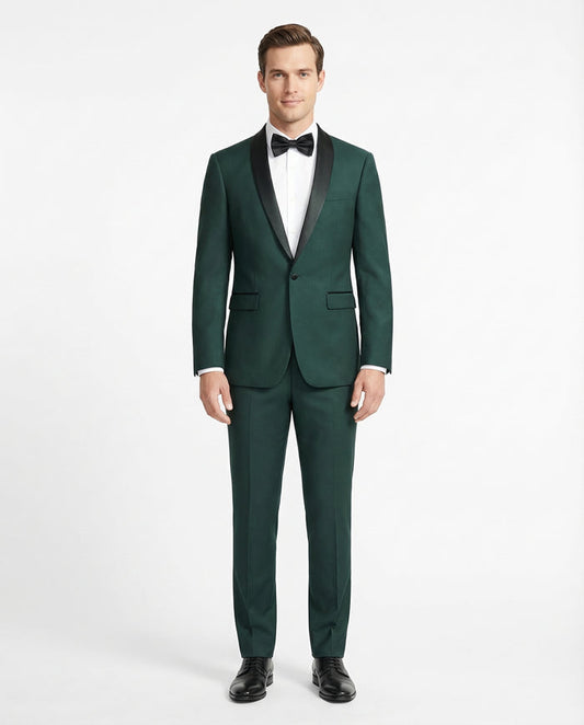 Raphael Mens Solid Green Slim Fit Satin Shawl Lapel Tuxedo Suit - The Suit Depot