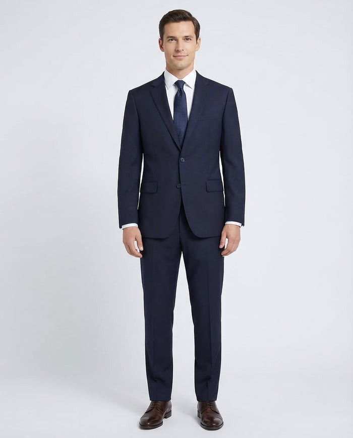 Raphael Mens Solid Navy Blue 100% Wool Classic Fit Suit