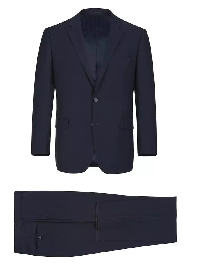 Raphael SUITS 54R Raphael Mens Solid Navy Blue 100% Wool Classic Fit Suit