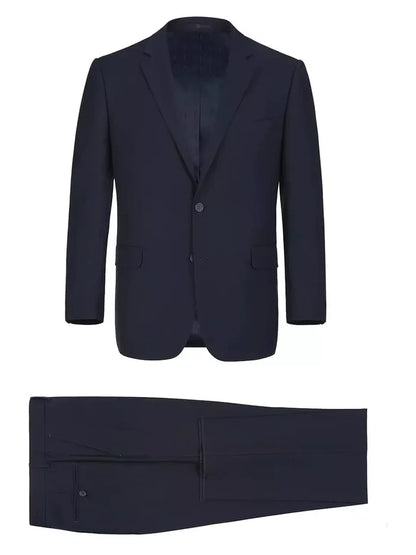 Raphael SUITS 54R Raphael Mens Solid Navy Blue 100% Wool Classic Fit Suit