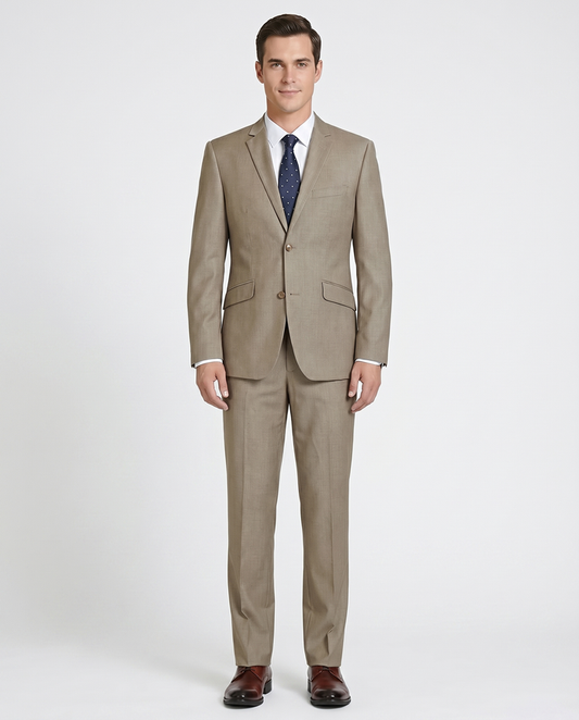 Raphael Mens Solid Taupe Brown Regular Fit 2 Piece Suit
