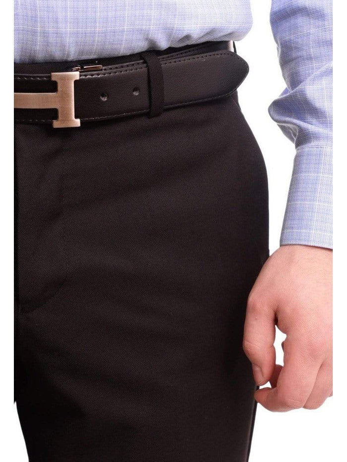 Raphael Men's Washable Flat Front Classic Fit Black Dress Pants - The Suit Depot