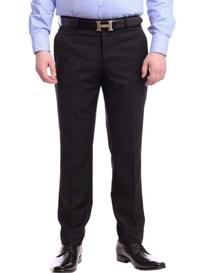 Raphael Men's Washable Flat Front Classic Fit Black Dress Pants - The Suit Depot