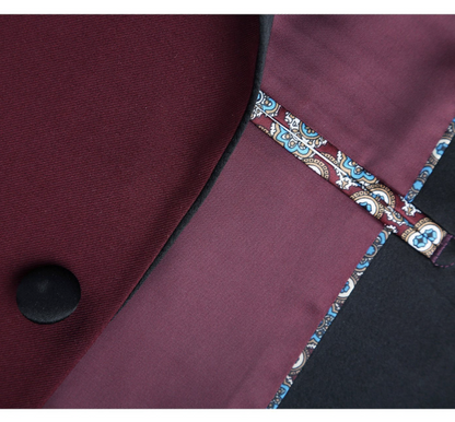 Raphael Solid Burgundy Slim Fit With Black Satin Shawl Lapels Tuxedo Suit - The Suit Depot