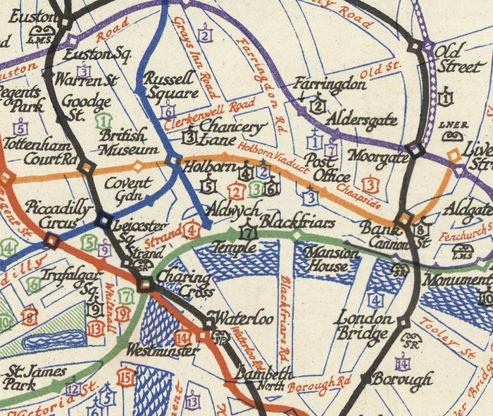 Rare Old London Underground Tube Map, 1928 - Covent Garden, Piccadilly Circus, Central & District Line