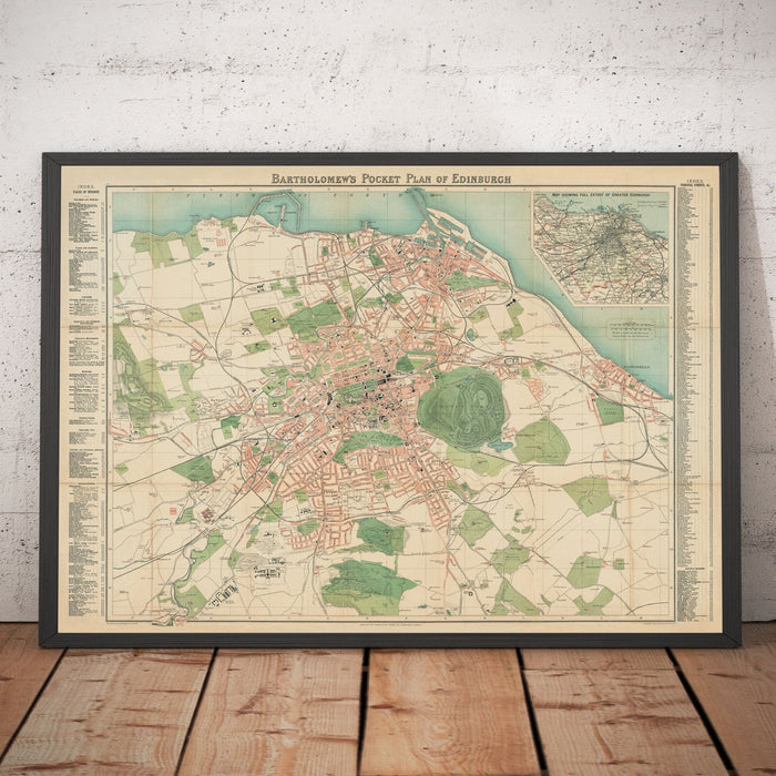 Rare Old Map of Edinburgh - Bartholomew's Pocket Plan, 1921 - Leith, Murrayfield, Portobello, Morningside