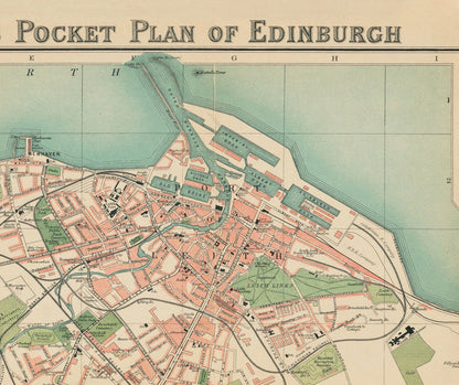 Rare Old Map of Edinburgh - Bartholomew's Pocket Plan, 1921 - Leith, Murrayfield, Portobello, Morningside