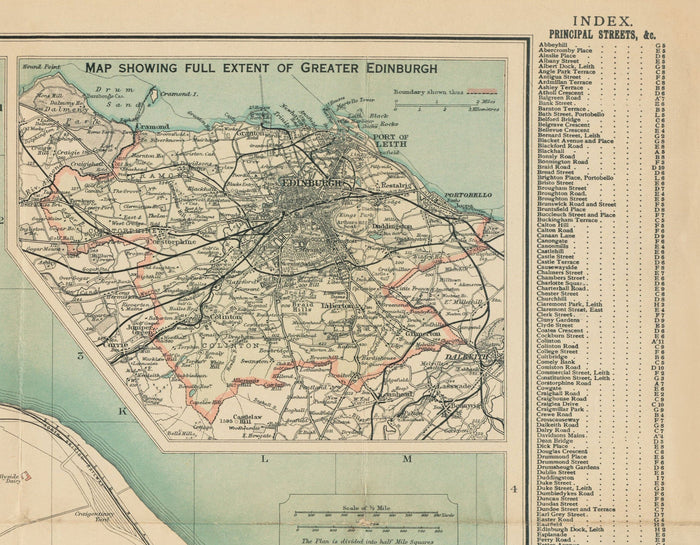 Rare Old Map of Edinburgh - Bartholomew's Pocket Plan, 1921 - Leith, Murrayfield, Portobello, Morningside