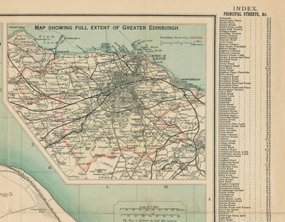 Rare Old Map of Edinburgh - Bartholomew's Pocket Plan, 1921 - Leith, Murrayfield, Portobello, Morningside