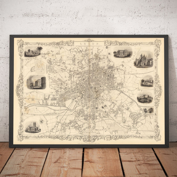 Rare Old Map of Leeds in 1851 by John Rapkin