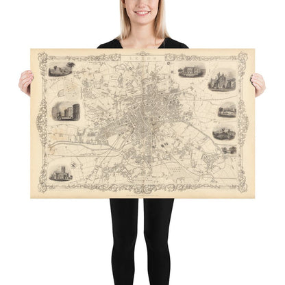 Rare Old Map of Leeds in 1851 by John Rapkin