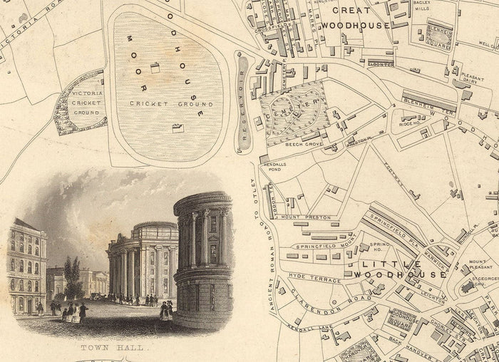 Rare Old Map of Leeds in 1851 by John Rapkin