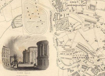 Rare Old Map of Leeds in 1851 by John Rapkin