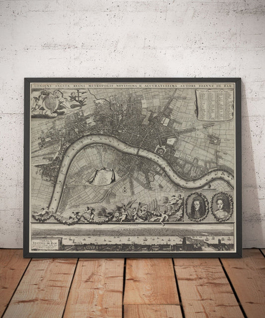 Rare Old Map of London in 1690 by Joannes de Ram