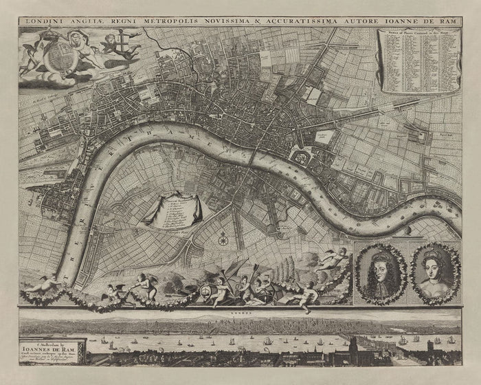 Rare Old Map of London in 1690 by Joannes de Ram