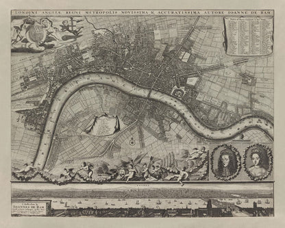 Rare Old Map of London in 1690 by Joannes de Ram