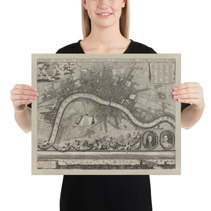 Rare Old Map of London in 1690 by Joannes de Ram