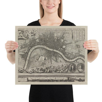 Rare Old Map of London in 1690 by Joannes de Ram