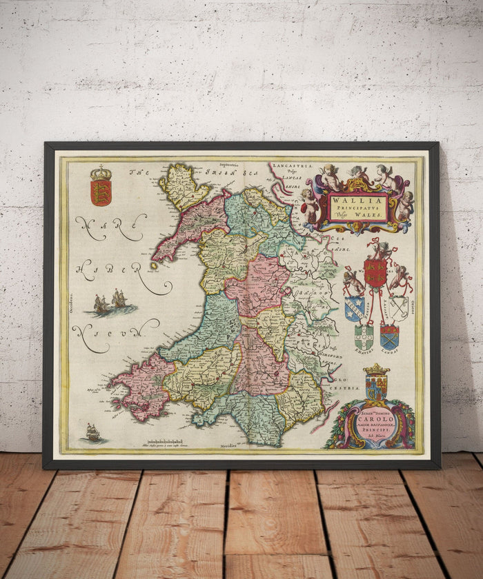 Rare Old Map of Wales by Jean Blaeu, 1645 - from the Theatrum Orbis Terrarum Sive Atlas Novus