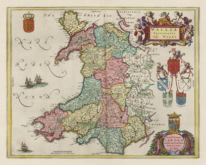 Rare Old Map of Wales by Jean Blaeu, 1645 - from the Theatrum Orbis Terrarum Sive Atlas Novus