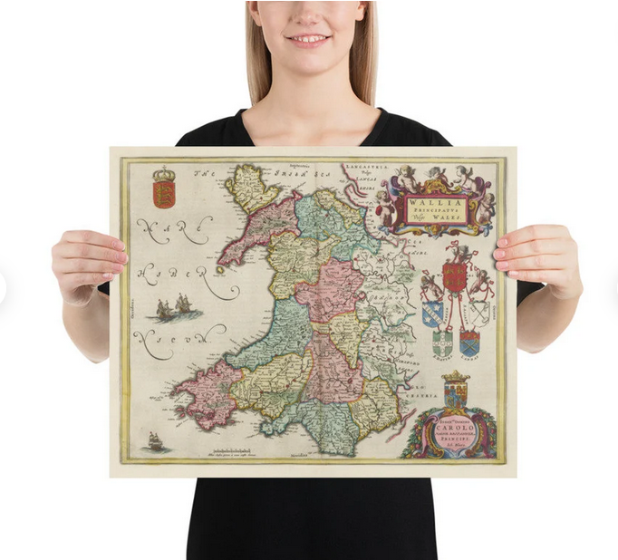 Rare Old Map of Wales by Jean Blaeu, 1645 - from the Theatrum Orbis Terrarum Sive Atlas Novus
