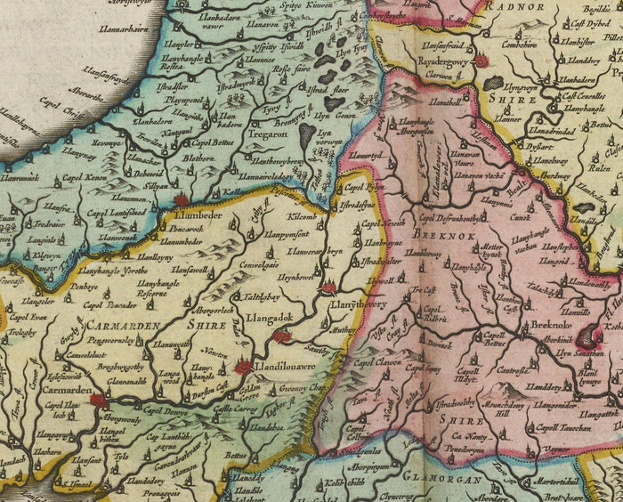 Rare Old Map of Wales by Jean Blaeu, 1645 - from the Theatrum Orbis Terrarum Sive Atlas Novus