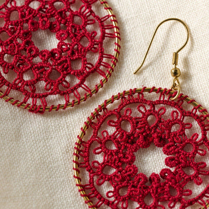 Red Medallion Tatted Drop Earrings