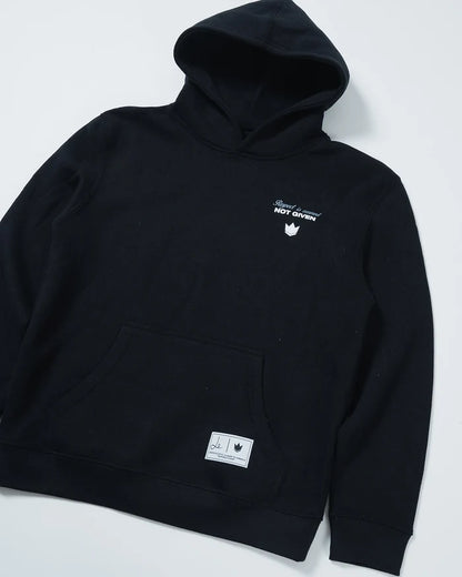 Kingz Respect Youth Hoodie - Flat Lay Angle - Hood Kangaroo Pocket and Chest Print - Black - Youth BJJ Hoodie [color:Black]