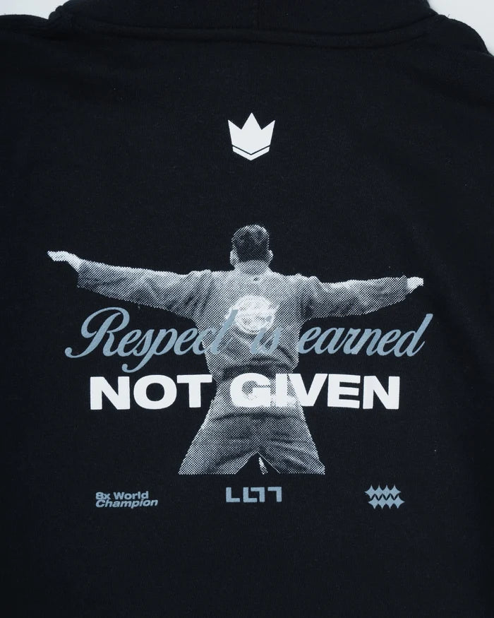 Kingz Respect Youth Hoodie - Back Print Close Up - Leandro Lo 8x World Champion Graphic - Black - Youth BJJ Hoodie [color:Black]