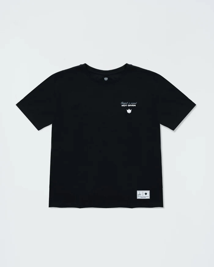 Kingz Respect Youth Tee - Front View - Respect Not Given Chest Graphic - Black Youth BJJ Training Tee [color:Black]
