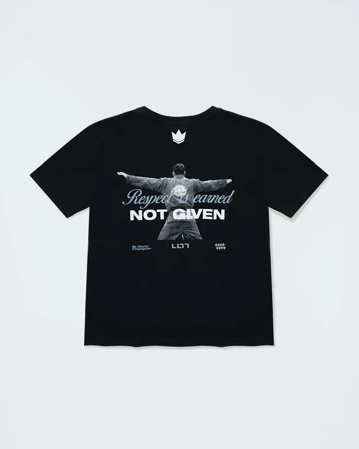 Kingz Respect Youth Tee - Back View - Leandro Lo Respect Tribute Graphic - Black Youth BJJ Streetwear Tee [color:Black]