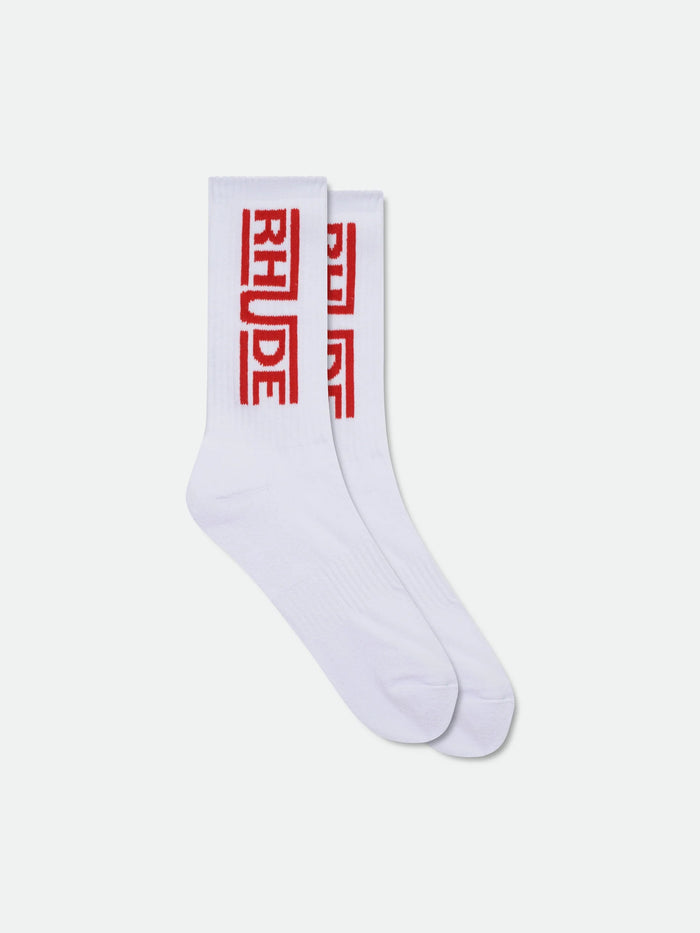 Rhude Champions Logo Sock - White / Red 3030