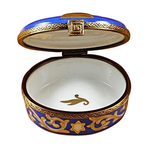 Menorah - Blue Porcelain Limoges Religion spiritual French Trinket Box