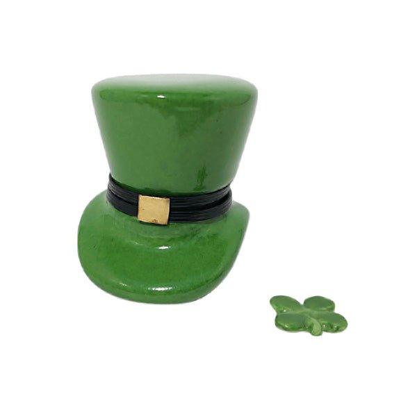 Leprechaun Hat Irish with a Removable Four Leaf Clover Porcelain Limoges special occasions travel French Trinket Box