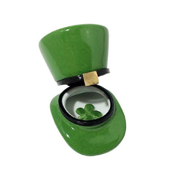 Leprechaun Hat Irish with a Removable Four Leaf Clover Porcelain Limoges special occasions travel French Trinket Box