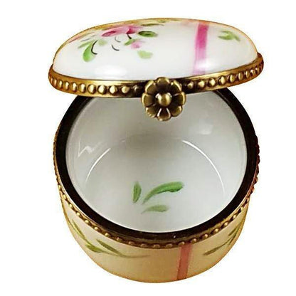 Round Pink First Curl Porcelain Limoges baby maternity French Trinket Box