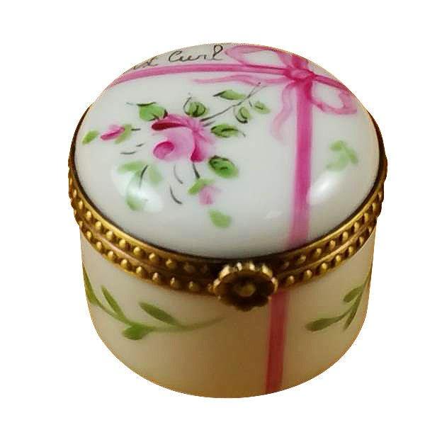 Round Pink First Curl Porcelain Limoges baby maternity French Trinket Box