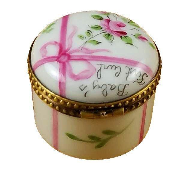 Round Pink First Curl Porcelain Limoges baby maternity French Trinket Box