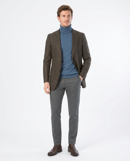 Sartoria Mazara Mens Classic Fit Brown & Blue Check Two Button Stretch Blazer Sportcoat
