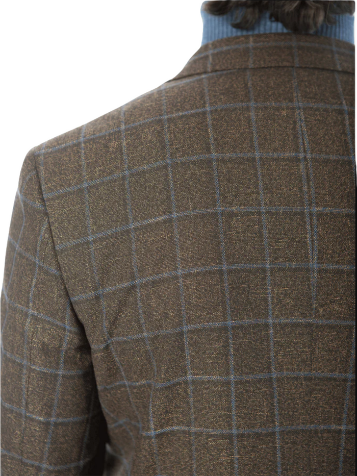 Sartoria Mazara Mens Classic Fit Brown & Blue Check Two Button Stretch Blazer Sportcoat - The Suit Depot