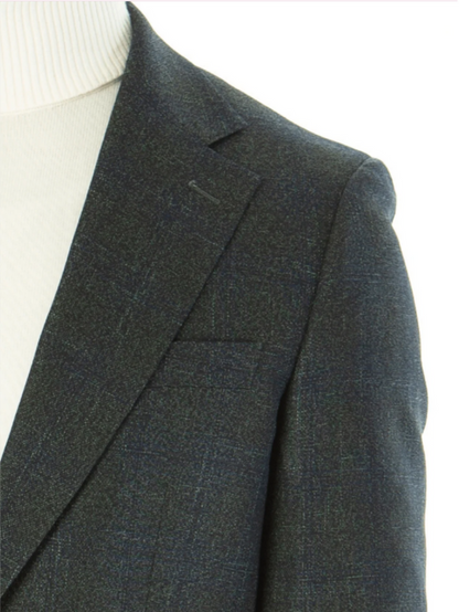 Sartoria Mazara Mens Classic Fit Green With Blue Check 2 Button Stretch Blazer Sportcoat