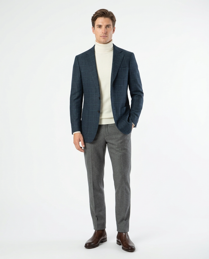 Sartoria Mazara Mens Slim Fit Blue With Green Check Two Button Stretch Blazer Sportcoat