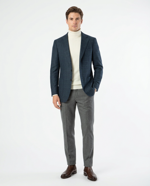Sartoria Mazara Mens Slim Fit Blue With Green Check Two Button Stretch Blazer Sportcoat
