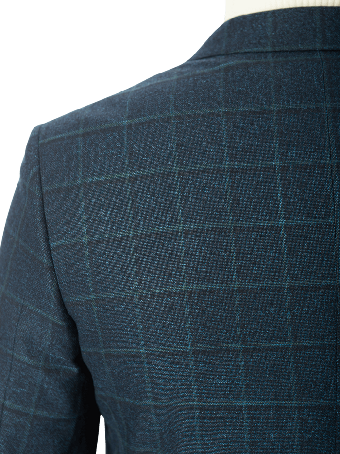 Sartoria Mazara Mens Slim Fit Blue With Green Check Two Button Stretch Blazer Sportcoat