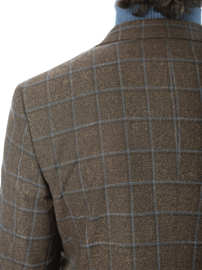 Sartoria Mazara Mens Slim Fit Brown With Blue Check Two Button Stretch Blazer Sportcoat